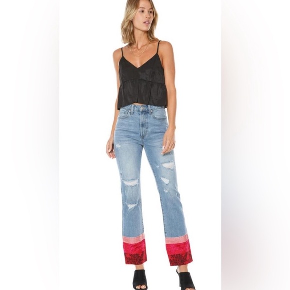 💕Juicy Couture VENICE Jeans•Embroidered Velvet Trashed Red Pink•BNWT $98💕 - Picture 2 of 7